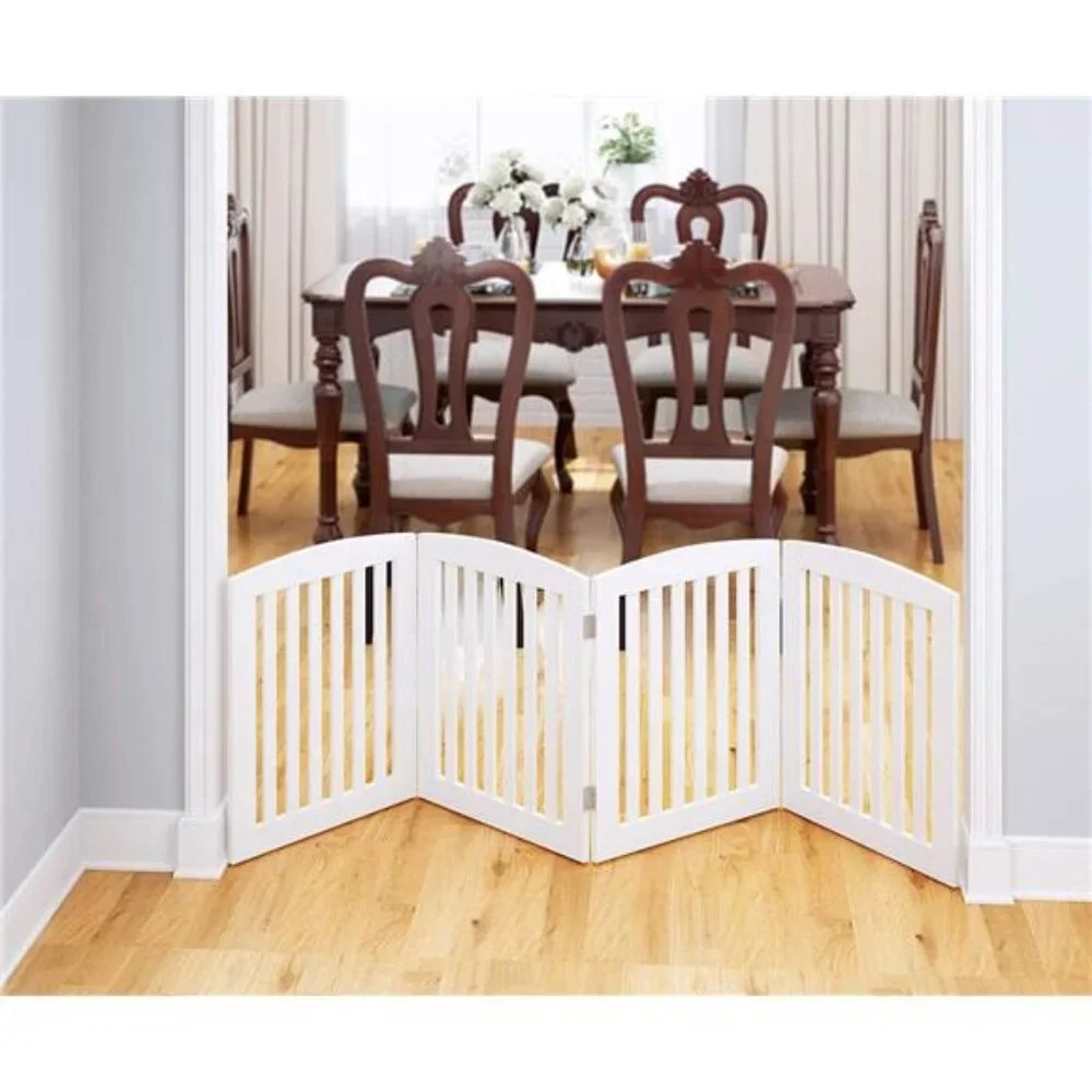 Wooden Freestanding Foldable Pet Gate for Dogs, 24 inch 4 Panels Step Over Fence